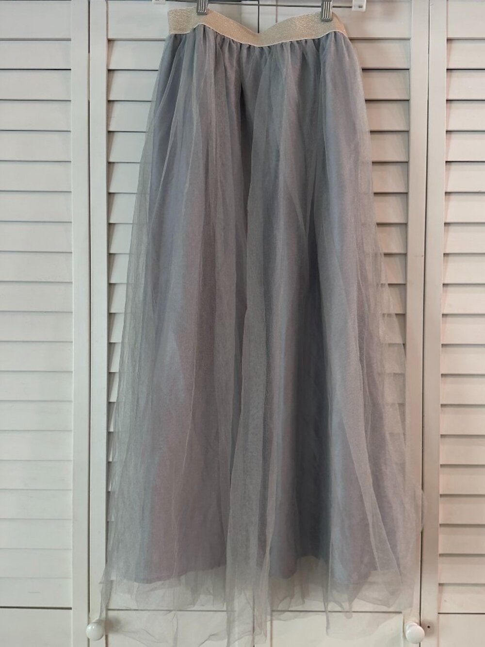 Elestory Adult Maxi/Twirly Tulle Skirt Gray/Silver - Size M